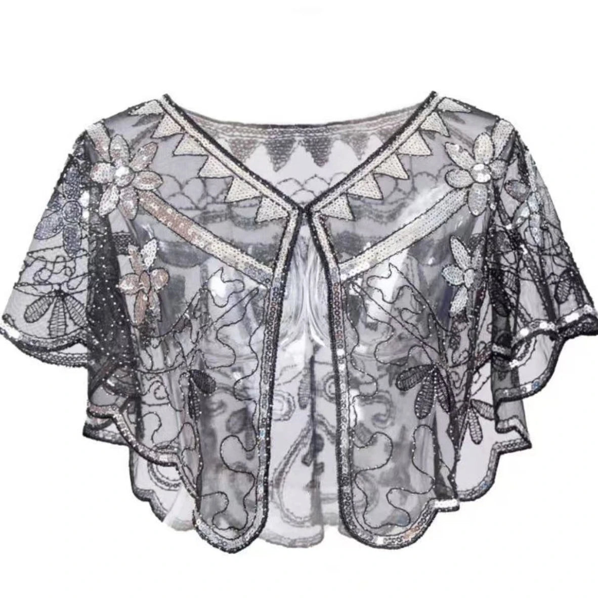 1920s Sequin Flapper Shawl Vintage Thin Breathable Shiny Cape Elegant Style Outside Short Cloak For Women Banquet