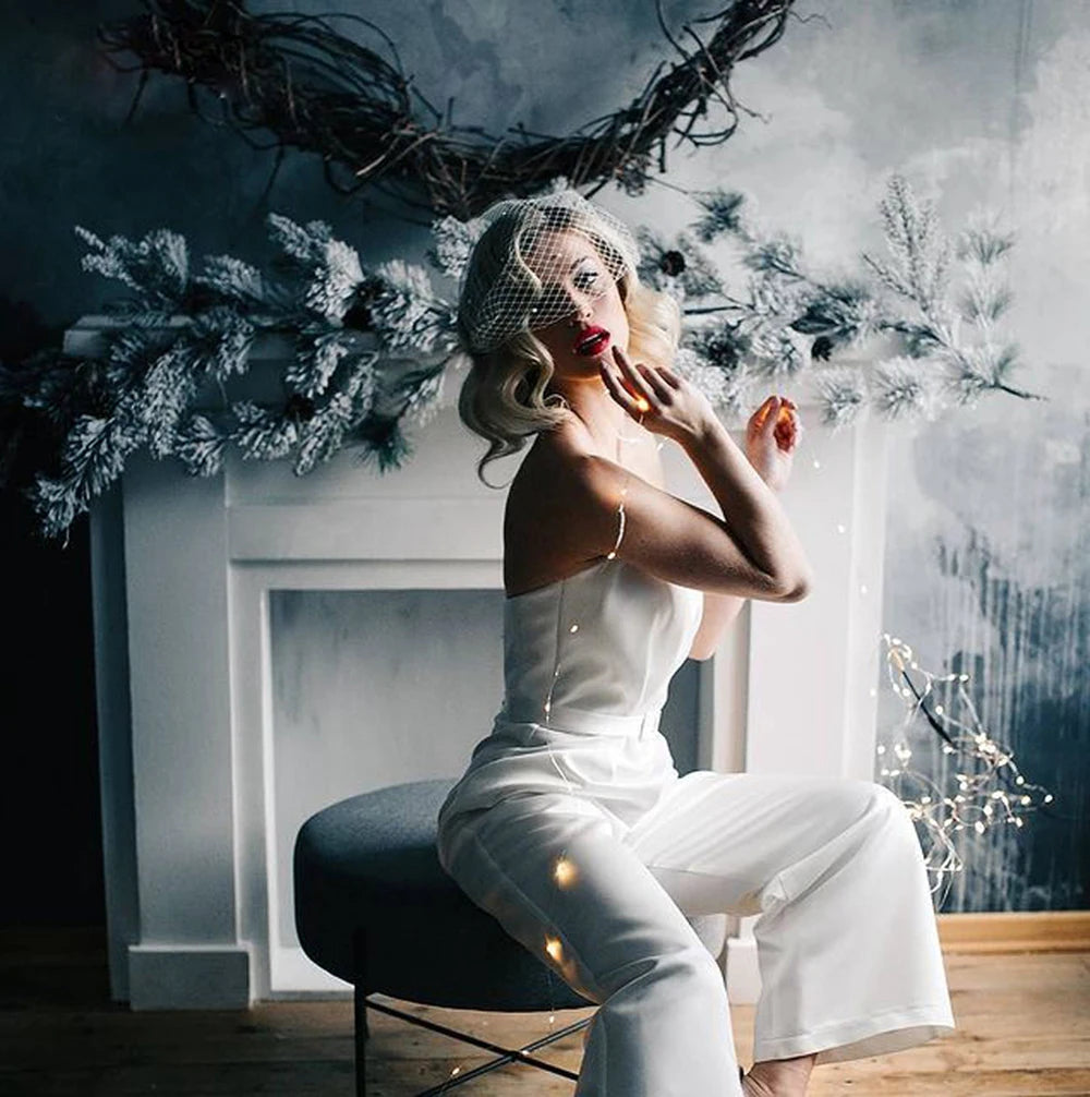 Mini Bridal Veils Blusher Veil Wedding Birdcage Veil with Pearls on the Two Combs Bachelorette Party Accessories VA15