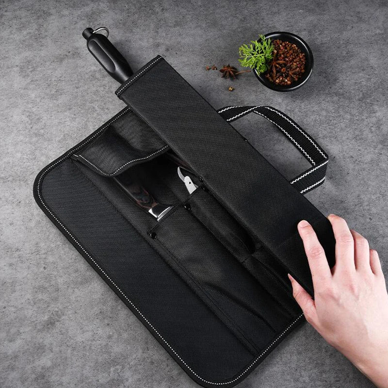 Kitchen Cooking Chef Knife Roll Bag Carry Case Bag Portable Durable Storage 6 Pockets Black Colors Tool Knives Holder