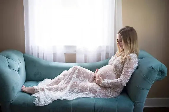 Pregnancy Dress for Photo Shoot Maternity Photography Props Sexy V Neck Lace Maxi Gown Dress Plus Size Pregnant Women Clothes