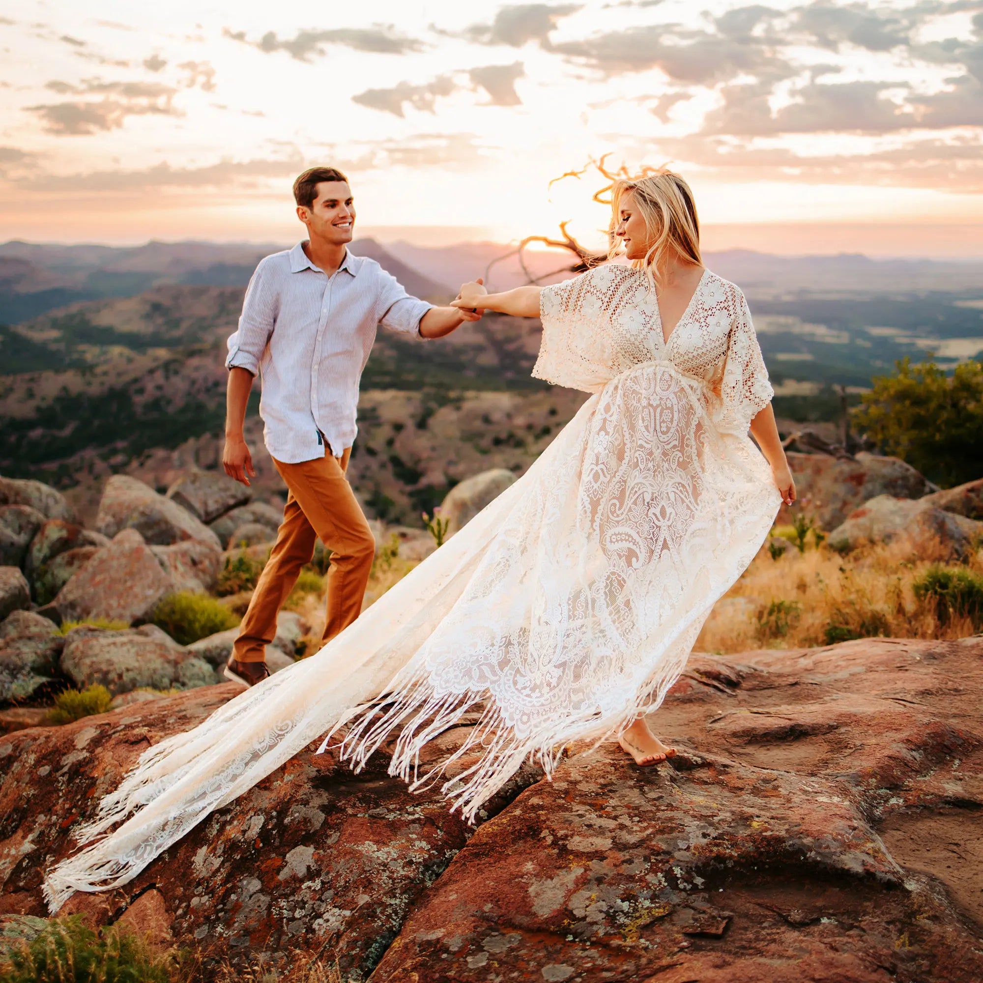 Don&Judy Maternity Dress Boho Photo shoot Maxi Long Sleeve Wedding Party Evening Ivory Gown for Bride Pregnant Women Photography