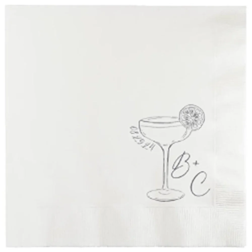 Personalized Wedding Party Napkins Wine Glasses Cocktail Beverage Paper,Anniversary Party Monogram,Custom Bridal Shower Napkins