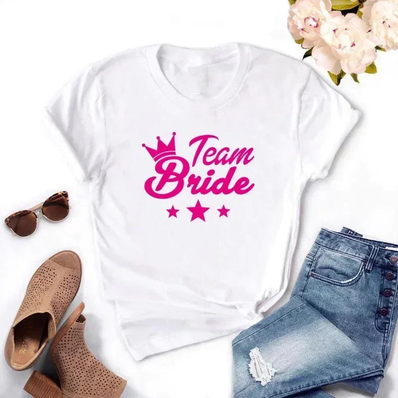 Bachelorette Party Tshirt Love Heart Team Bride Squad T-shirt Bridal Shower Top Bachelor Hen Party Wedding Engagement