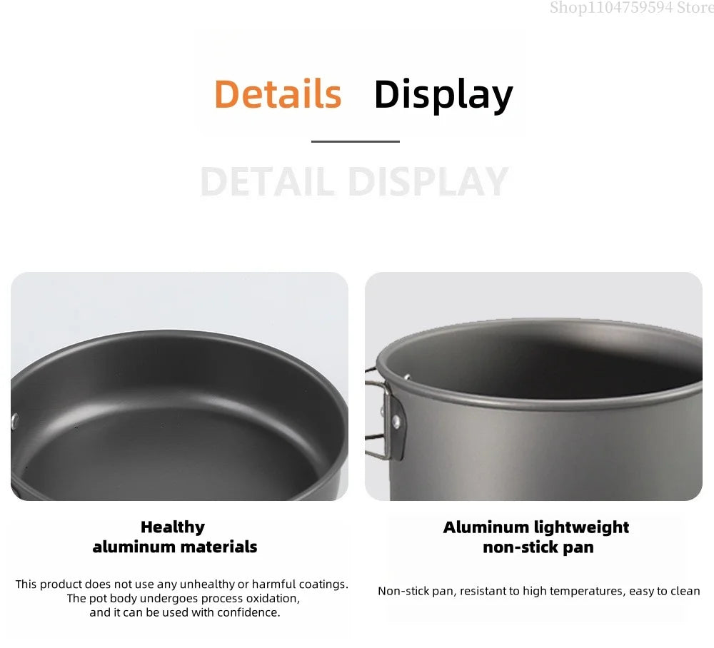 Outdoor cooking equipment - 2-3 person camping pot set with folding pot and kettle combination kit panelas camping Tableware