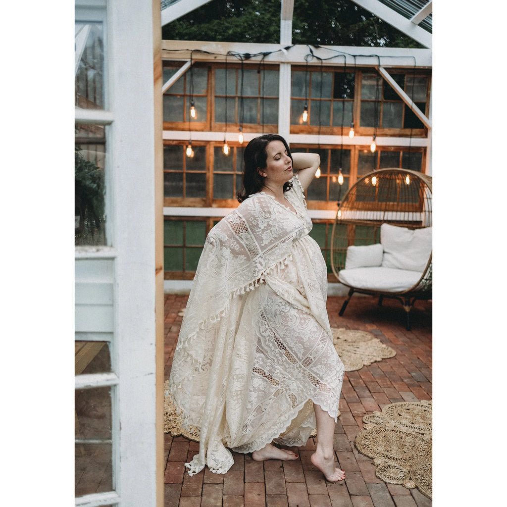 Don&Judy Maternity Dress Boho Photo shoot Maxi Long Sleeve Wedding Party Evening Ivory Gown for Bride Pregnant Women Photography