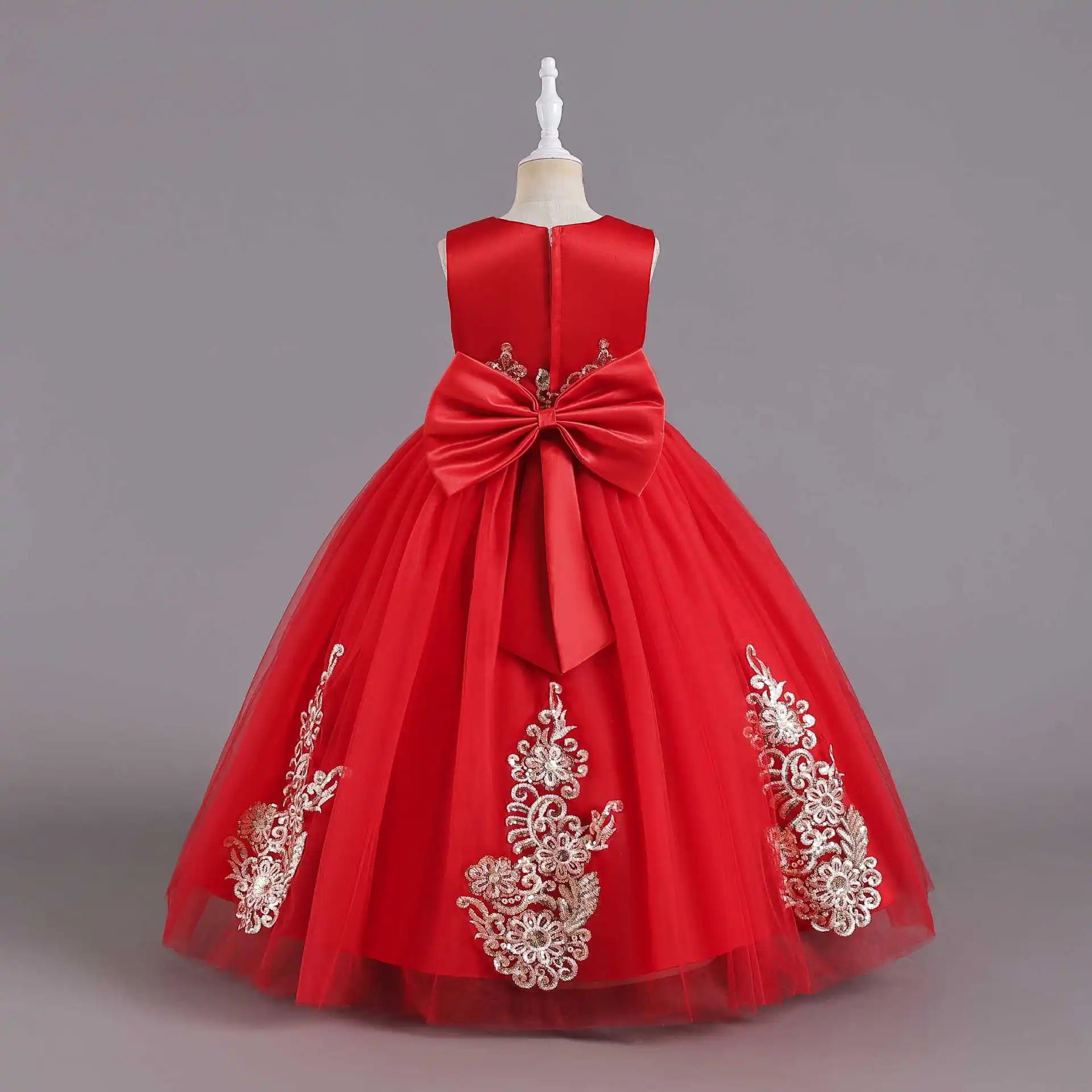 Elegant Girl's Flower Sequined Wedding Princess Dress For Children Performance Birthday Party Lace Long Dress