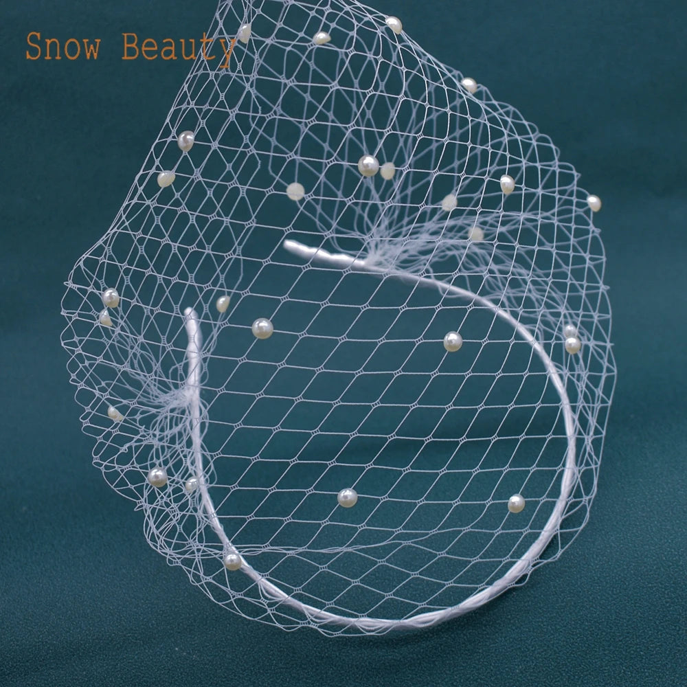 JM20 Pearl Veil for Face Women's Hat for Wedding Bride Headwear Bridal Fascinator Hair Ornament Birdcage Veil Pearl Headpiece