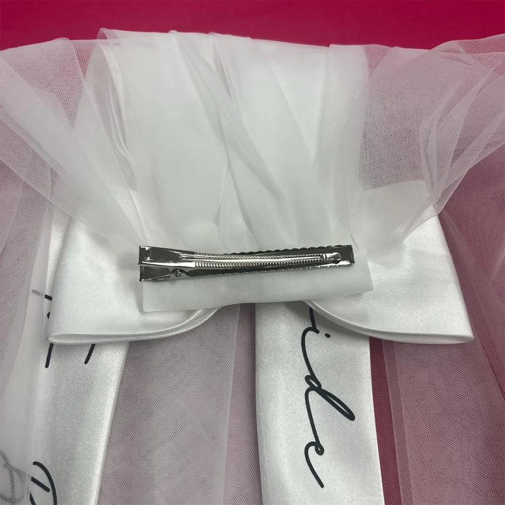 Bride To Be Pearl Veil Bachelorette Party Curvy Veil with White Bow Tulle Bachelorette Bride To Be Bridal Bridal Shower Gift