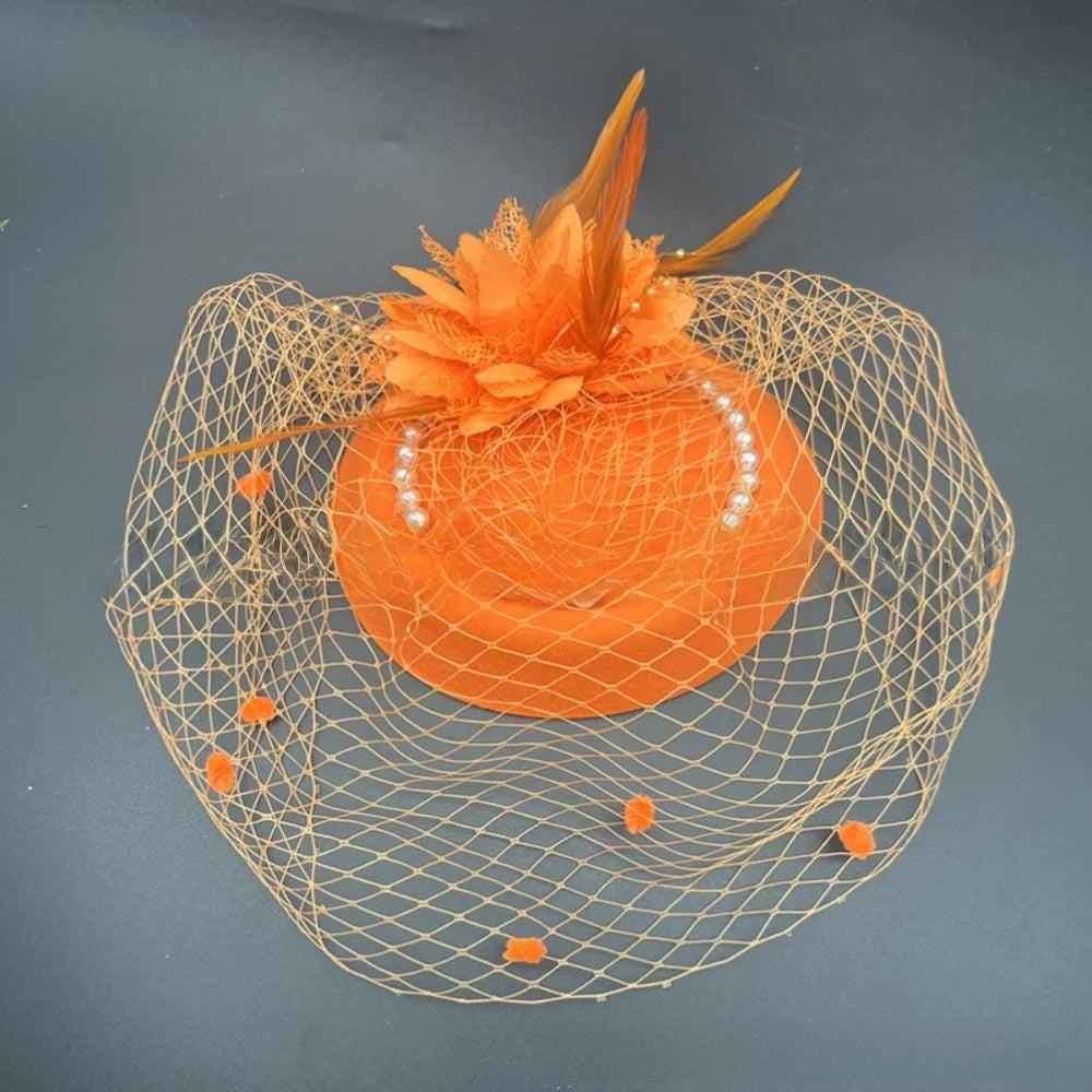 New Elegant Bridal Headwear Vintage Mesh Wedding Veil Hat Temperament Pearl Flower Fascinators Hat For Women