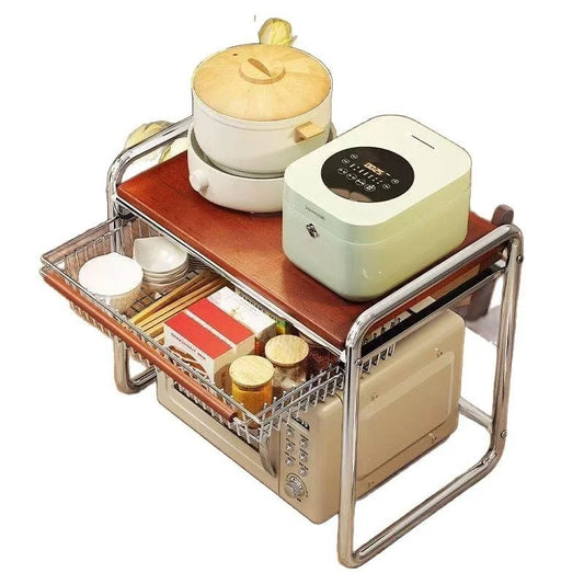 Kitchen Microwave Oven Storage Rack, Multi-functional Countertop Stainless Steel Shelf, Durable Anti-Rust, Space-Saving for Home