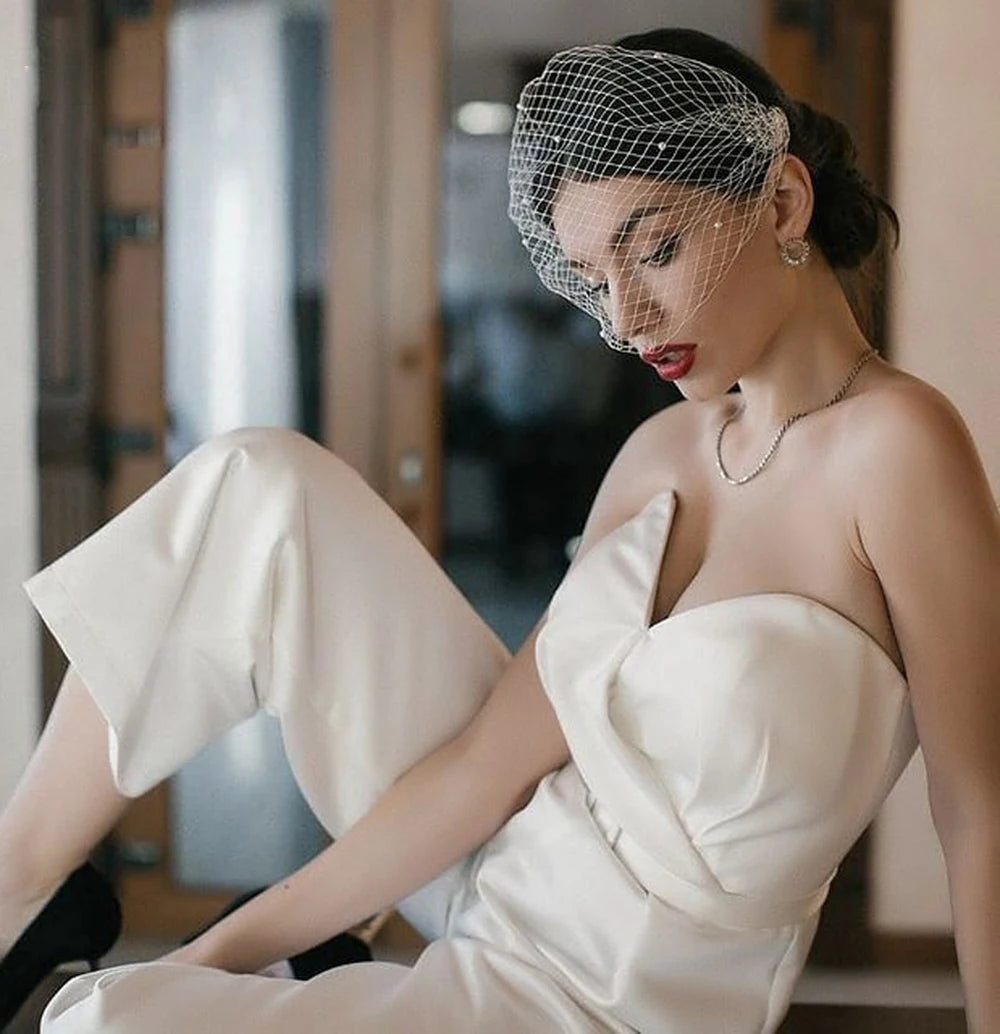 Mini Bridal Veils Blusher Veil Wedding Birdcage Veil with Pearls on the Two Combs Bachelorette Party Accessories VA15