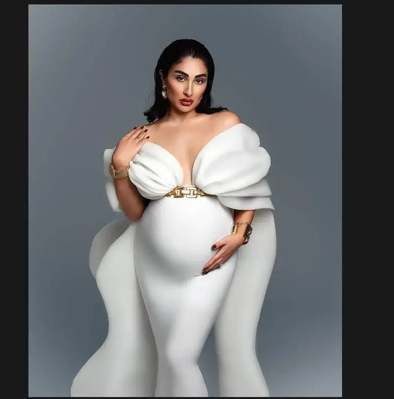 Pure White Mermaid Dresses for Pregnant Women Photoshoot or Babyshower Special Sexy Maternity Dress for Party