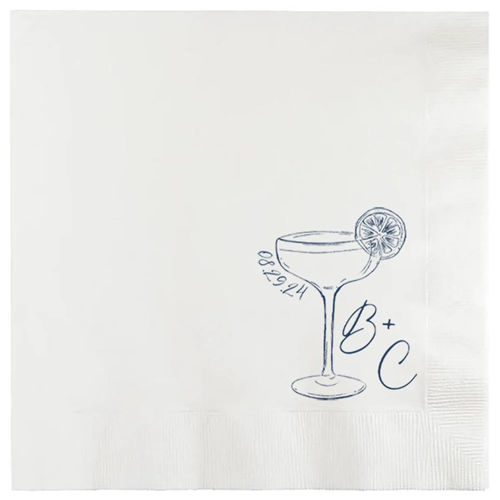 Personalized Wedding Party Napkins Wine Glasses Cocktail Beverage Paper,Anniversary Party Monogram,Custom Bridal Shower Napkins