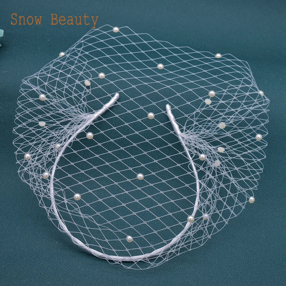JM20 Pearl Veil for Face Women's Hat for Wedding Bride Headwear Bridal Fascinator Hair Ornament Birdcage Veil Pearl Headpiece