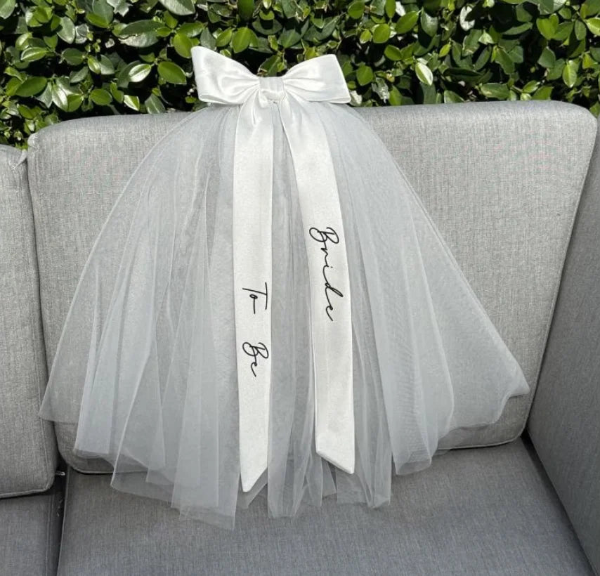 Bride To Be Pearl Veil Bachelorette Party Curvy Veil with White Bow Tulle Bachelorette Bride To Be Bridal Bridal Shower Gift