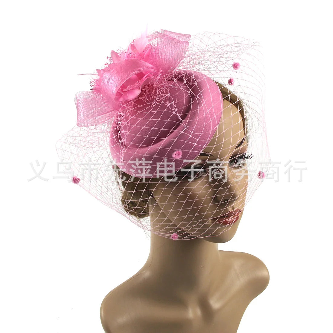 French Style Audrey Hepburn Elegant Small Veil Hat with Pearl and Feather Luxury Wedding Party Bridal Cocktail Event Fascinator