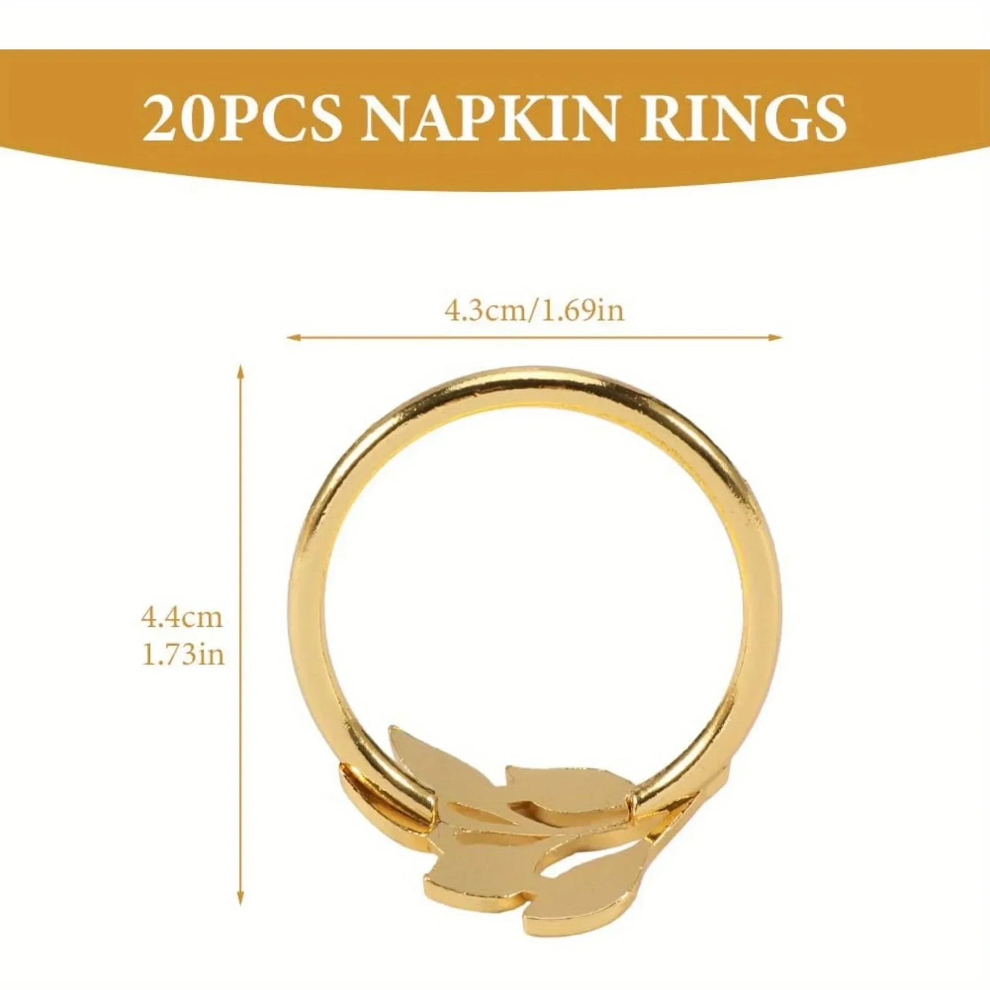 20 Pack Gold Napkin Rings, Reusable Smooth Edge, Easy To Clean, Napkin Buckle for Wedding Party  Table Decoration