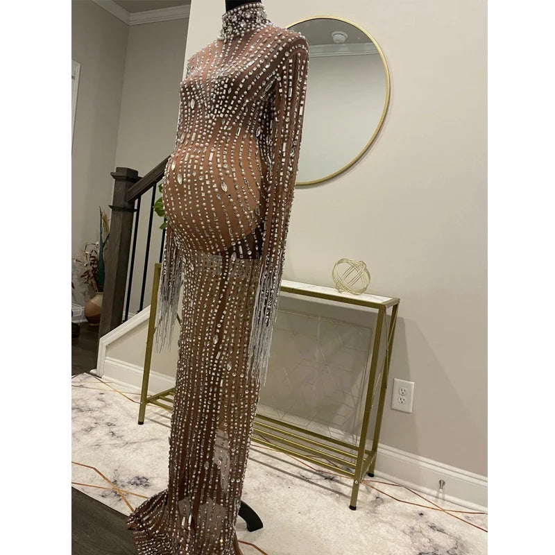 Embellished Maternity Dress for Pregnancy Photoshoot , Pregnant Photoshoot Outfit , Maternity Props