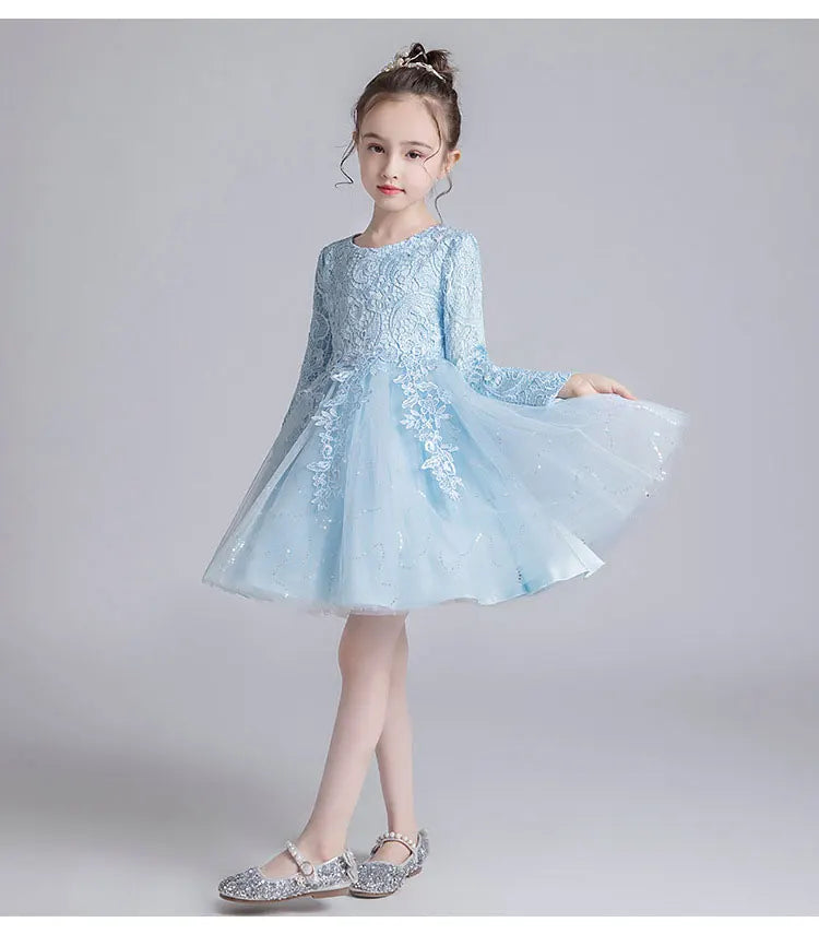 Fashion Flower Girl Dresses for Weddings Lace Long Sleeve Children Bridesmaid Dresses Spring Autumn Girls Party Dress 3-12 Years