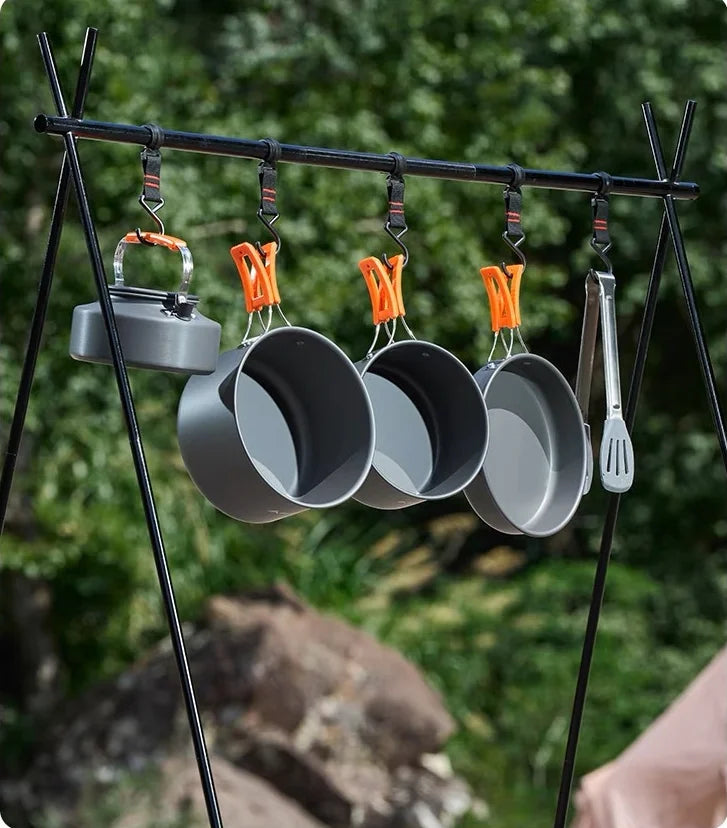 Outdoor Camping Cooking Set for 2-3 People Portable Folding Pot and Kettle Combo Camping Tableware Hiking Backpacking Gear