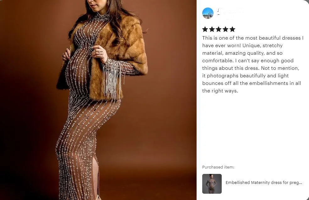 Embellished Maternity Dress for Pregnancy Photoshoot , Pregnant Photoshoot Outfit , Maternity Props