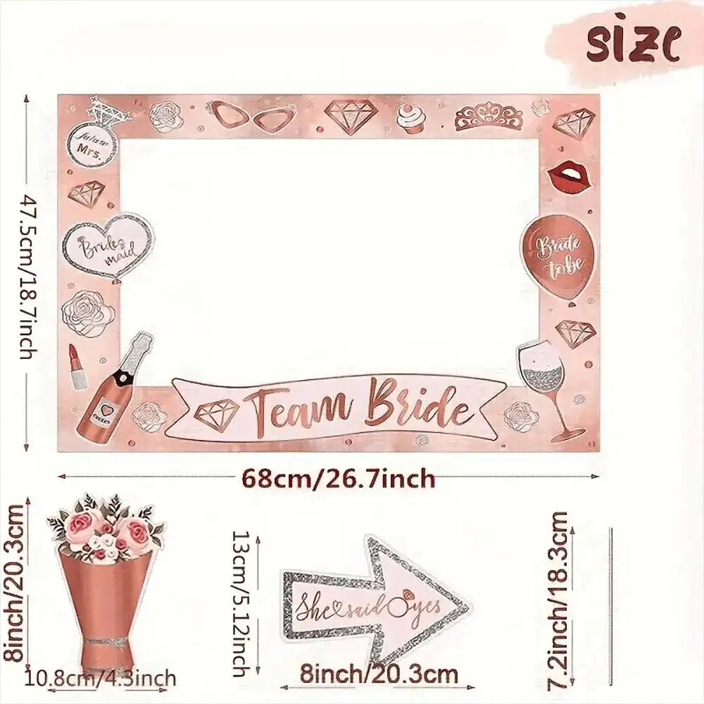 1 Pack,  Bride Handheld Paper Photo Frame Photo Props Rose Gold Combination Set, Girls Bachelorette Party Wedding