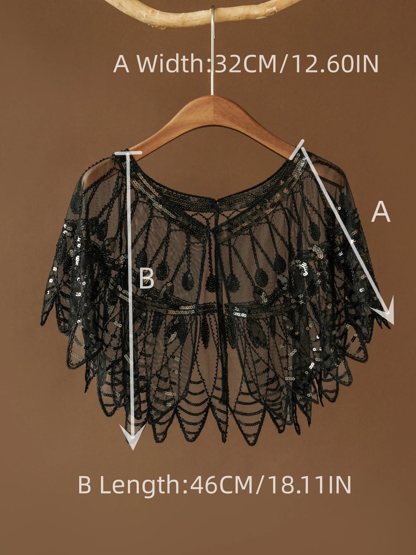 1920s Retro Leaf Beaded Sequin Flapper Shawl Loose Decoration Outerwear Short Cape Evening Party Ladies Cloak Shawl Black