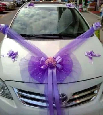 Wedding Car Decoration Flower Set Cover Door Handle Ribbons Silk Flower Garland With Tulle Rose Accessory Wed Decor2023