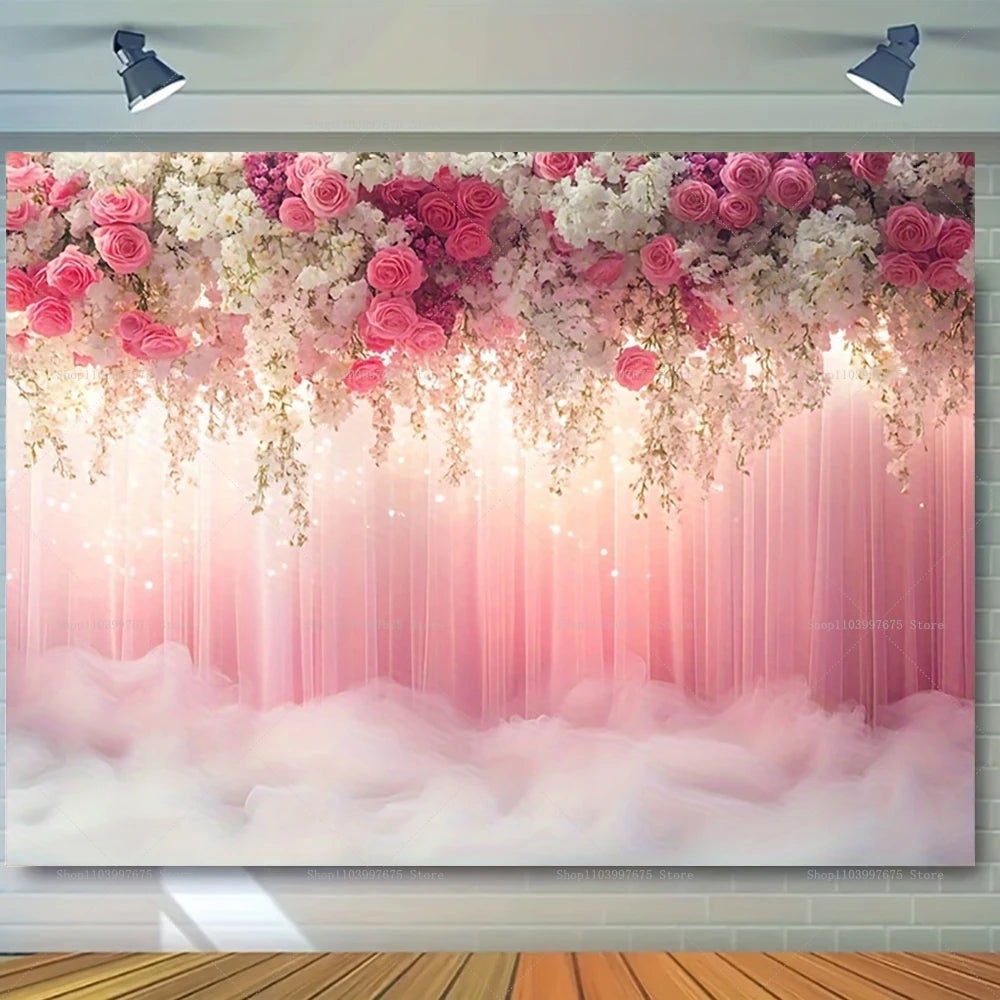Wedding Flowers Curtain Backdrop Bridal Shower Engagement Ceremony Party Photography Background Wall Decor Photo Studio Props
