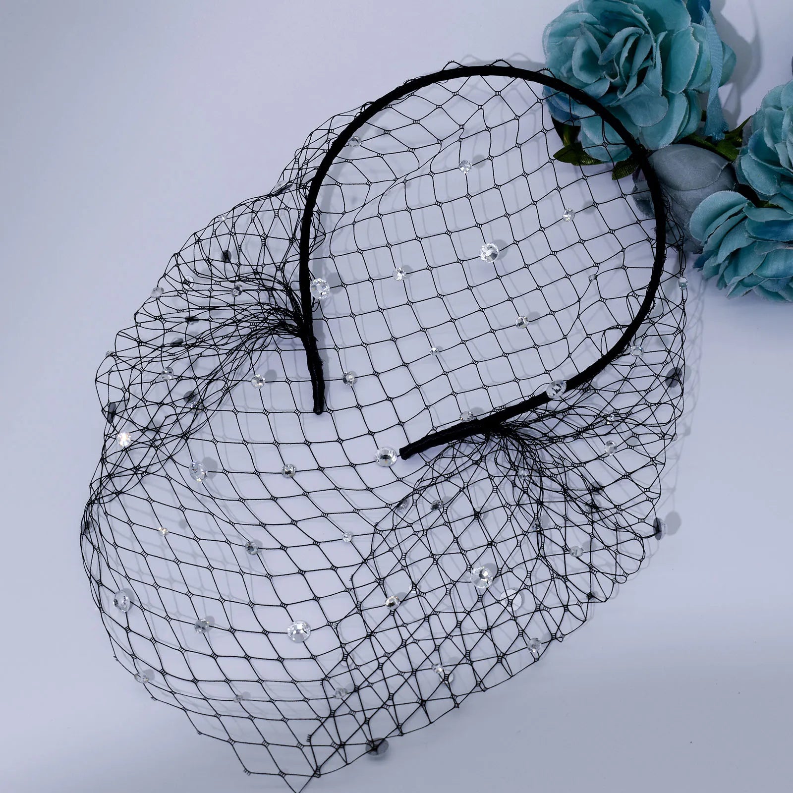 JM26 Tulle Cage Veil with Pearls Wedding Birdcage Veil with Headband Face Cover Bride Headdress Wedding Accessories Mariage