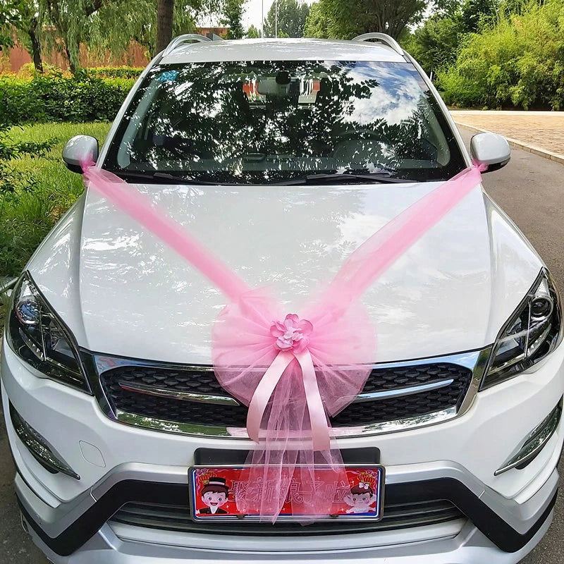 1Set Wedding Car Decoration Artificial Flower Pull Flowers Cover Door Handle Ribbons Silk Flower Party Festival Supplies