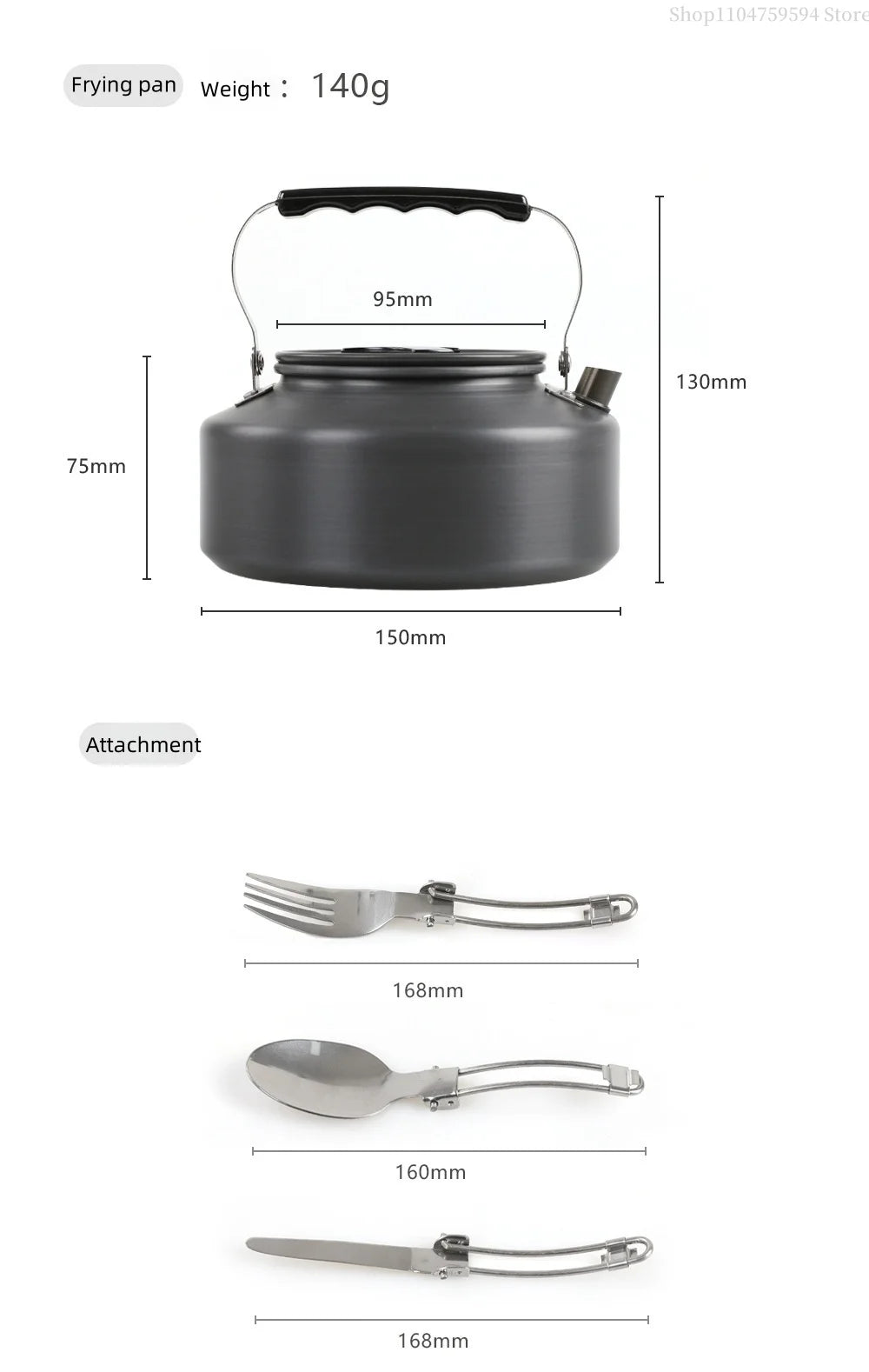 Outdoor cooking equipment - 2-3 person camping pot set with folding pot and kettle combination kit panelas camping Tableware