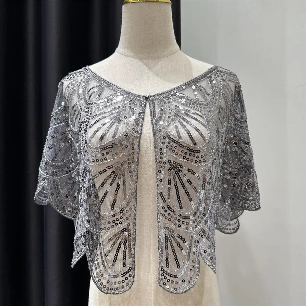 1920s Beaded Sequin Flapper Shawl Elegant Retro Lace Cape Wedding Evening Dress Outerwear Shawl 9 Colors