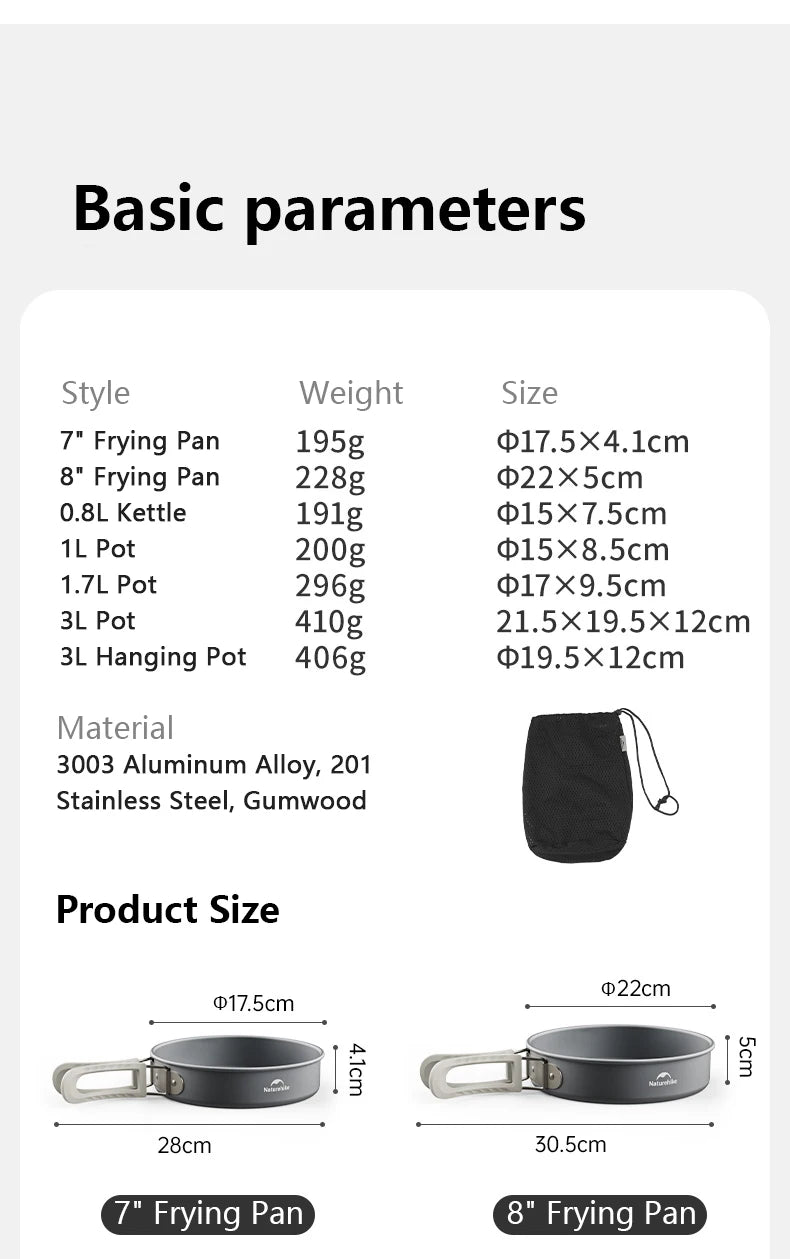 Naturehike Camping Cookware Kit Outdoor Frying Pan Portable Kettle Foldable Picnic Tableware Kitchen Utensils Cooking Utensils