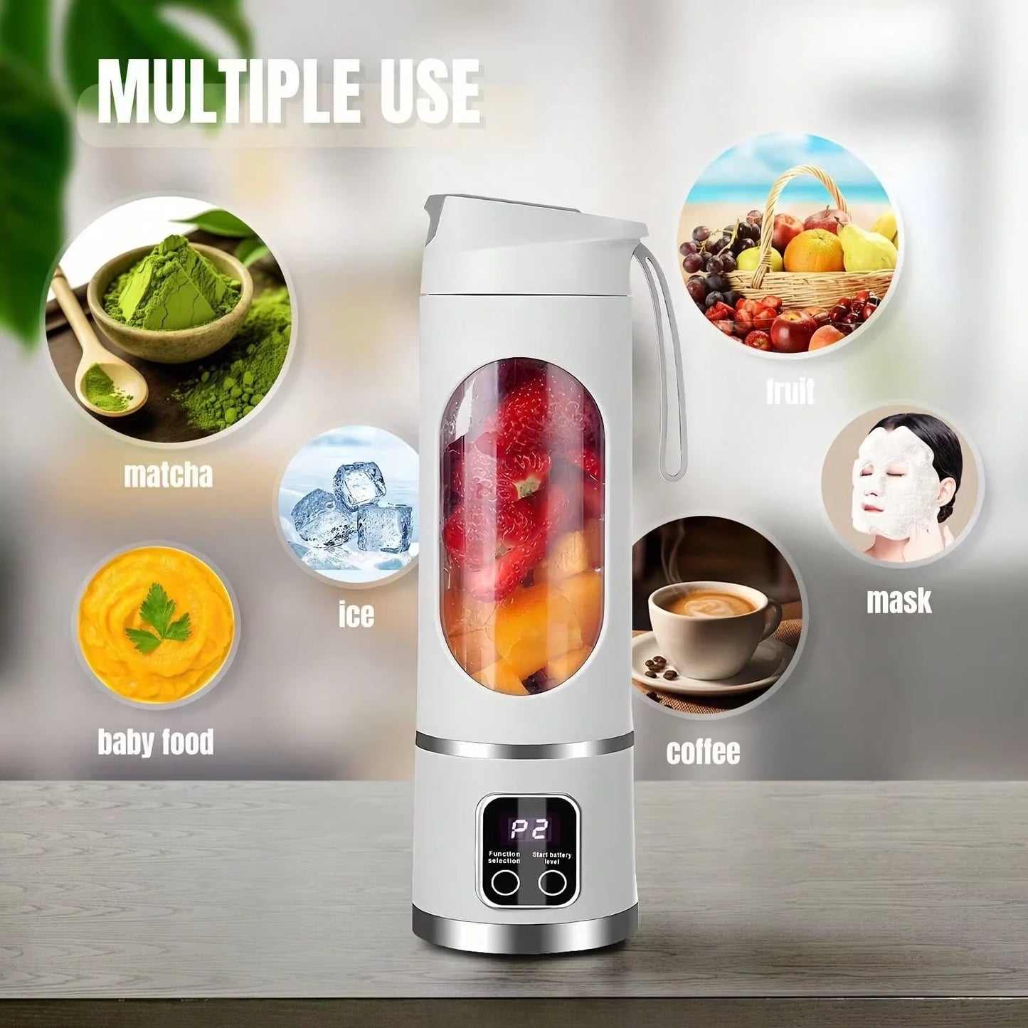 450ml Portable Juicer Cup 8/12 Blade Head USB Charging Mini Blender Electric Juicer 3 Gears Double Cover Fruit Mixer Ice Crusher
