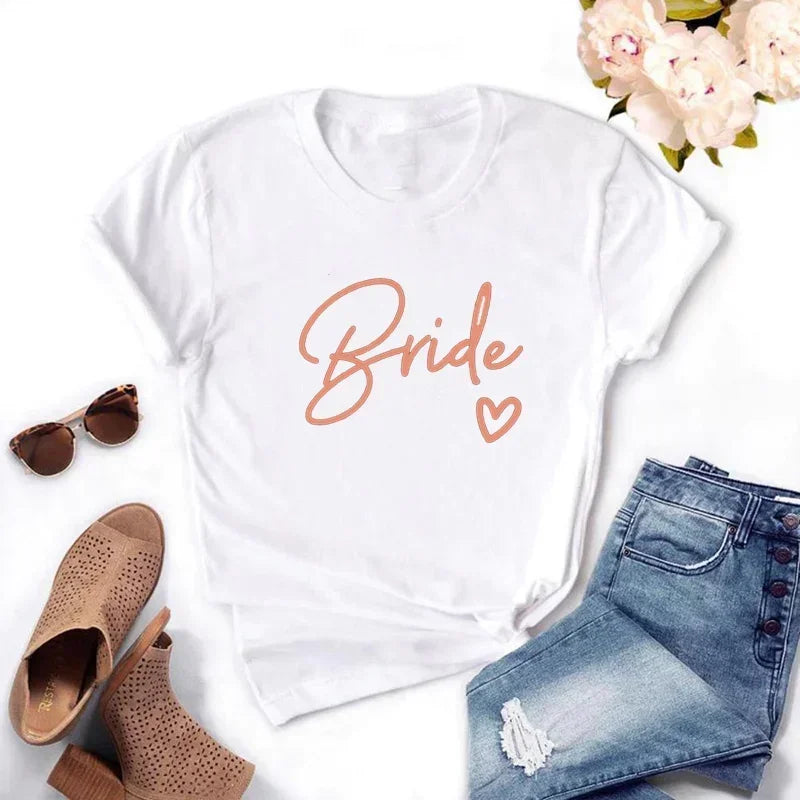 Bachelorette Party Tshirt Love Heart Team Bride Squad T-shirt Bridal Shower Top Bachelor Hen Party Wedding Engagement