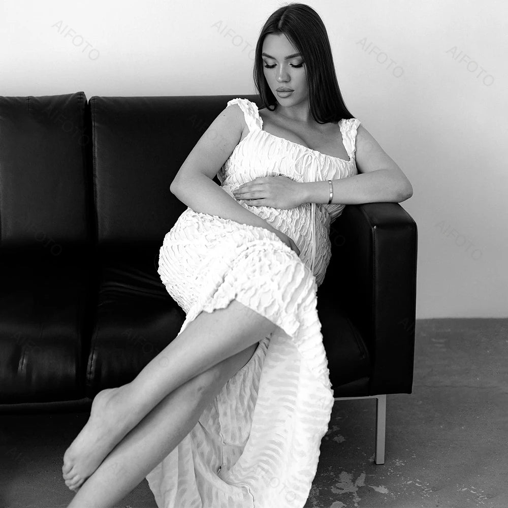 Maternity Dress Photography Studio Pregnancy Gown Elegant Pleated Maxi Skirt Flattering Pregnant Women's Photo Session Dresses