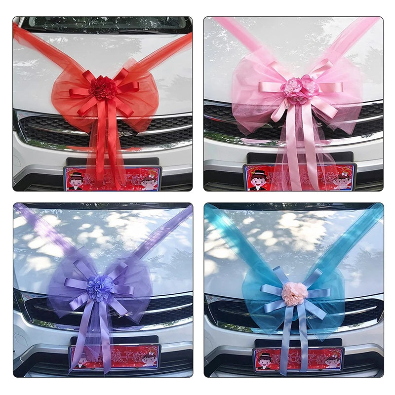 1Set Wedding Car Decoration Artificial Flower Pull Flowers Cover Door Handle Ribbons Silk Flower Party Festival Supplies