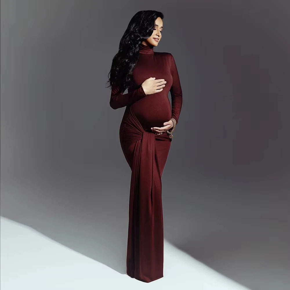 Maternity Dress Photoshoot High collar Gown Splicing straps Dresses for Pregnant Baby Shower Clothes for pregnant photo women