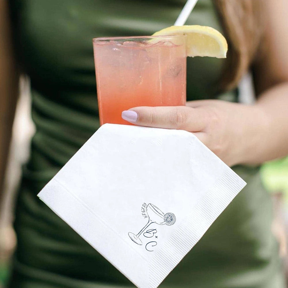 Personalized Wedding Party Napkins Wine Glasses Cocktail Beverage Paper,Anniversary Party Monogram,Custom Bridal Shower Napkins