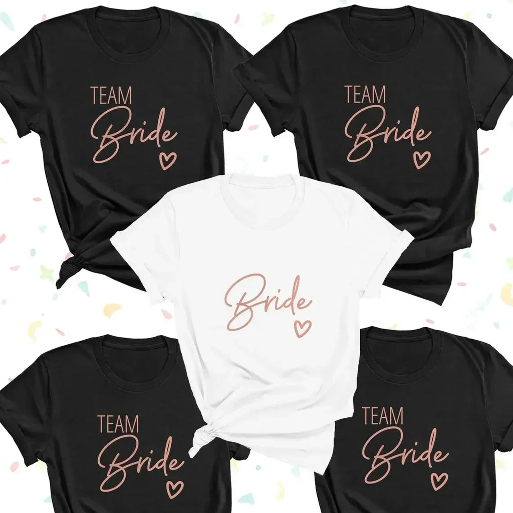 Bachelorette Party Tshirt Love Heart Team Bride Squad T-shirt Bridal Shower Top Bachelor Hen Party Wedding Engagement
