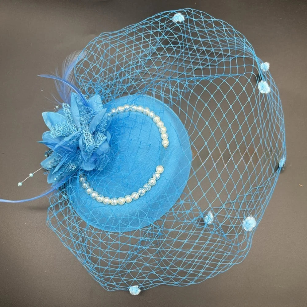 New Elegant Bridal Headwear Pearl Flower Mesh Wedding Veil Hat Vintage Temperament Fascinators Hat For Women