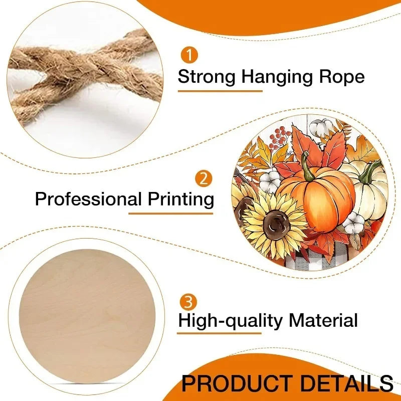 Thanksgiving Front Door Decor - Fall Pumpkin & Sunflower Wood Wreath with Mason Jar for Porch or Farmhouse Wall Display