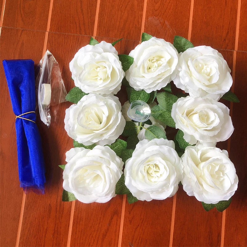 White Rose Artificial Flower for Wedding Car Decoration Bridal Car Decorations Door Handle Ribbons Silk Flower