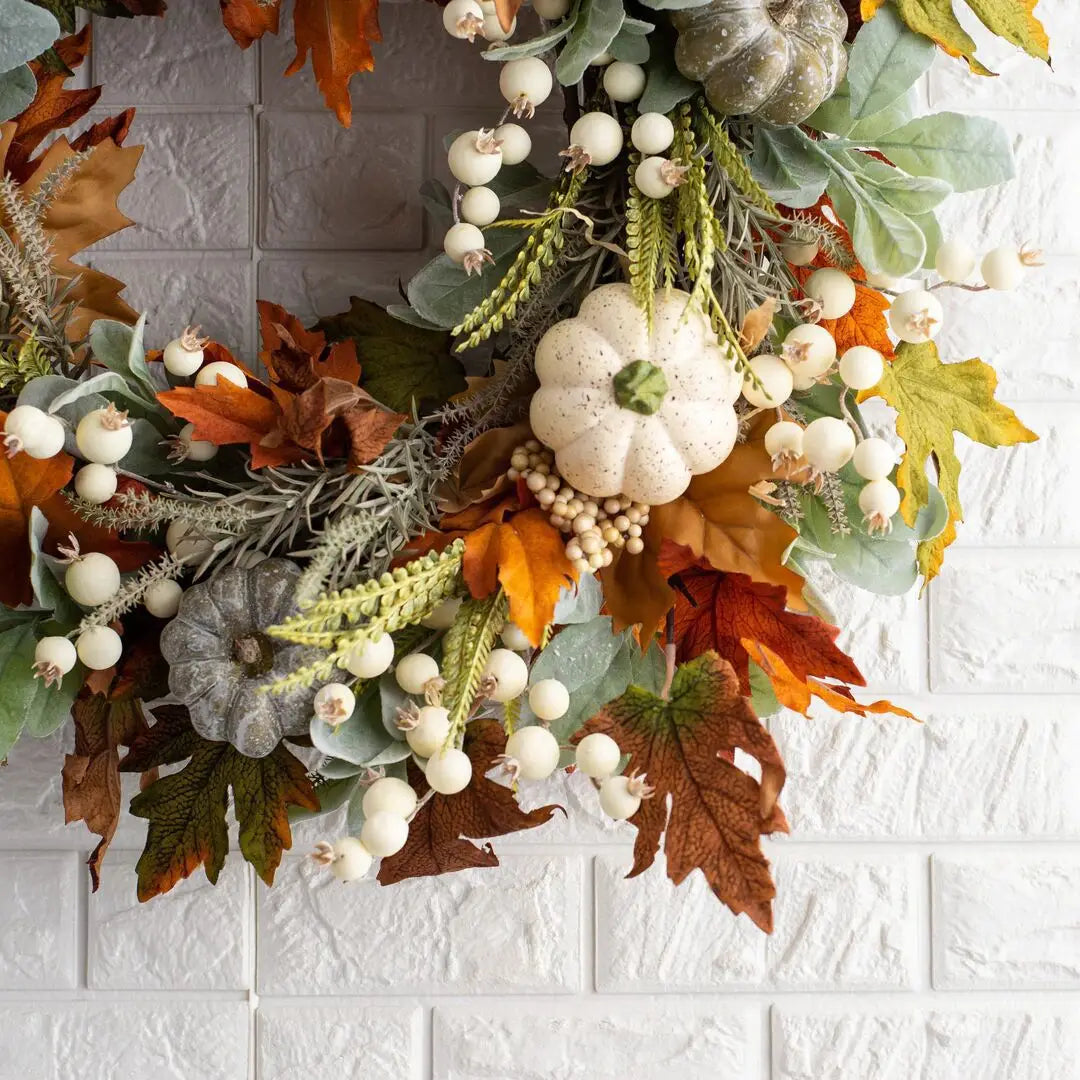 Thanksgiving Decoration Pumpkin Wreath Artificial Maple Leaf Wreath For Front Door Autumn Harvest Festival Wreath Home Decor