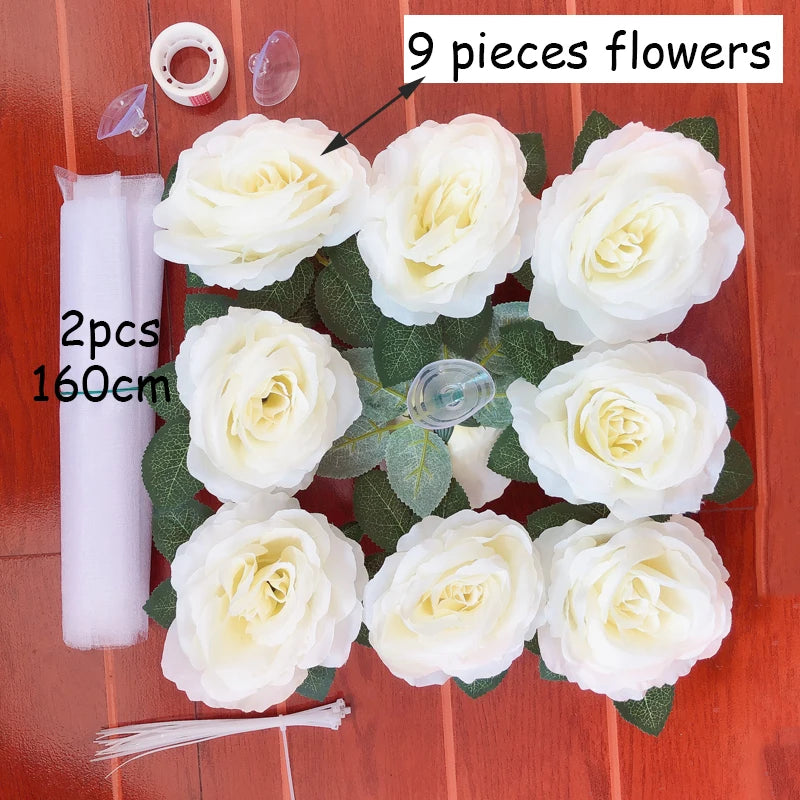 White Rose Artificial Flower for Wedding Car Decoration Bridal Car Decorations Door Handle Ribbons Silk Flower