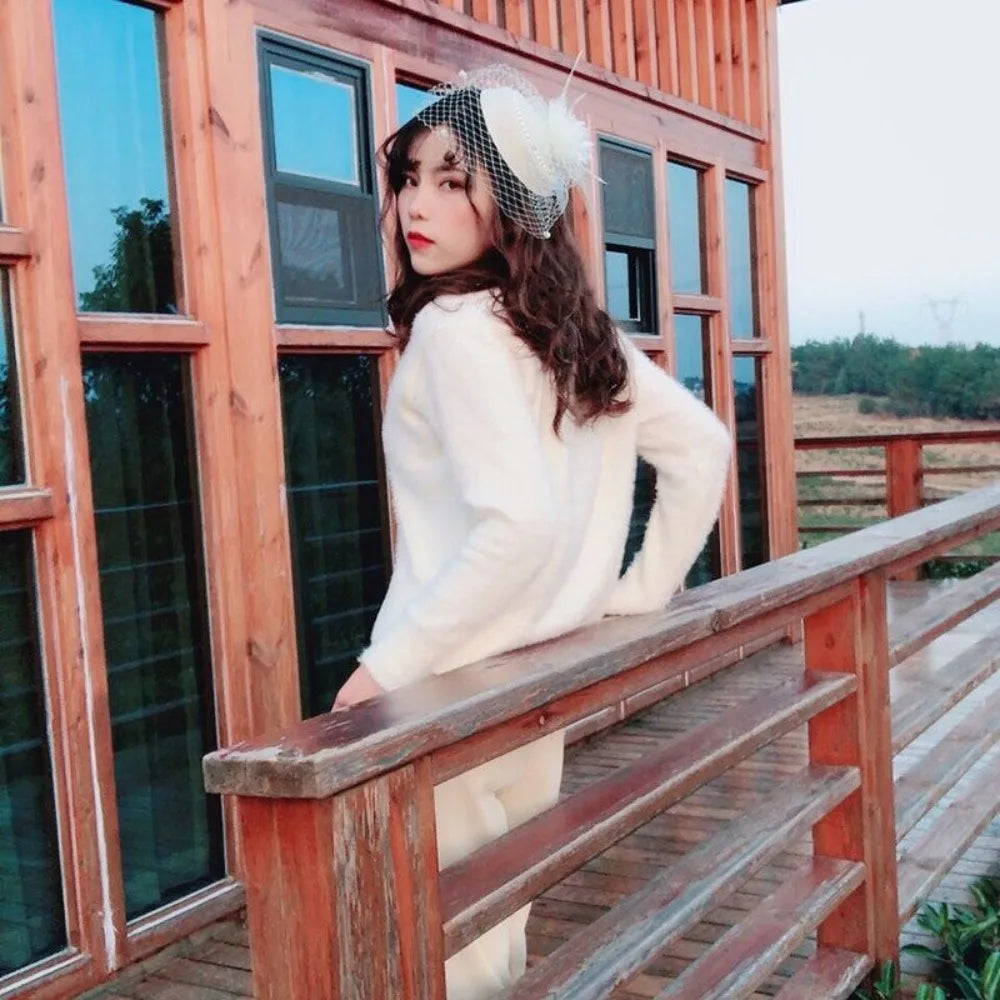 New Elegant Bridal Headwear Pearl Flower Mesh Wedding Veil Hat Vintage Temperament Fascinators Hat For Women