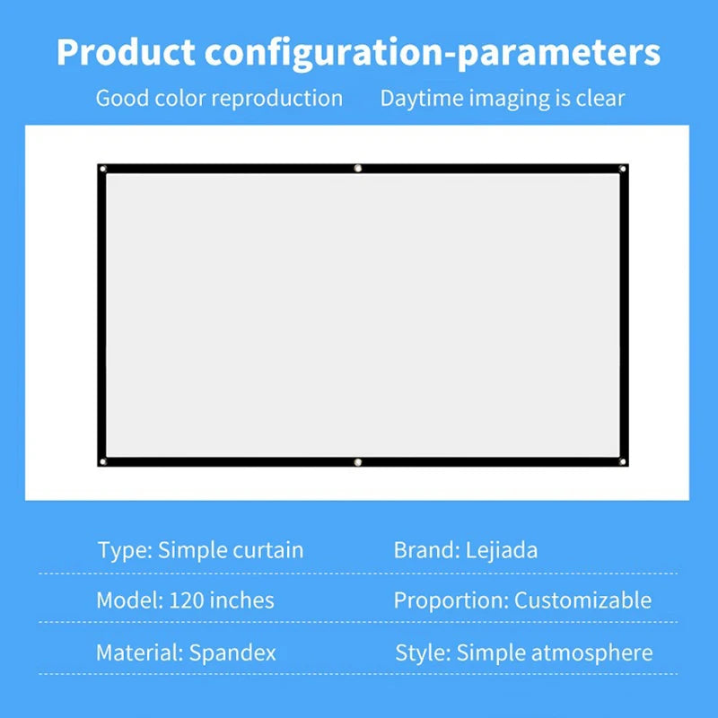 Portable Foldable Projector Screen 16:9 HD Outdoor Indoor Home Cinema Theater 3D Movie Accessories Roll-up Projector Screen