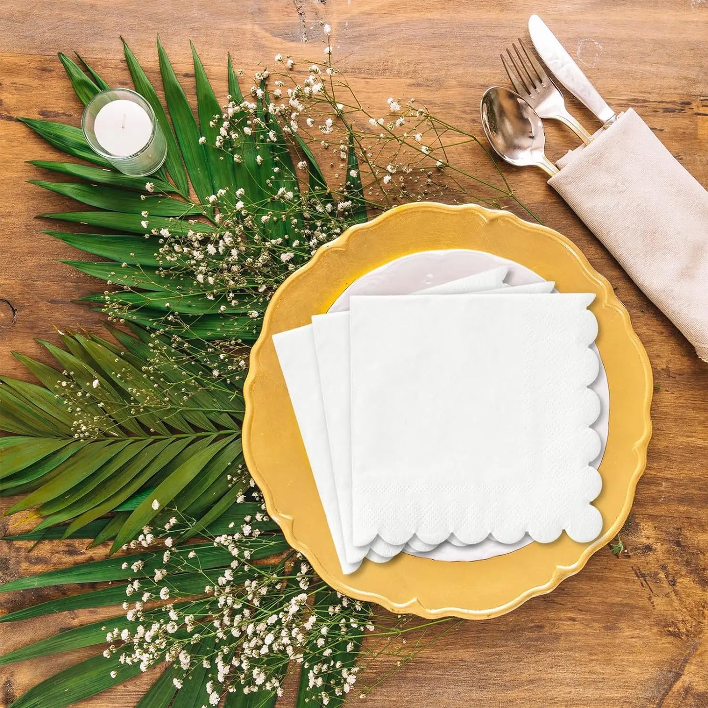 Scalloped Cocktail Napkins 2 Ply Paper Napkins Disposable Party Napkins Beverage Napkins for Wedding Dinner Birthday 5x5Inch