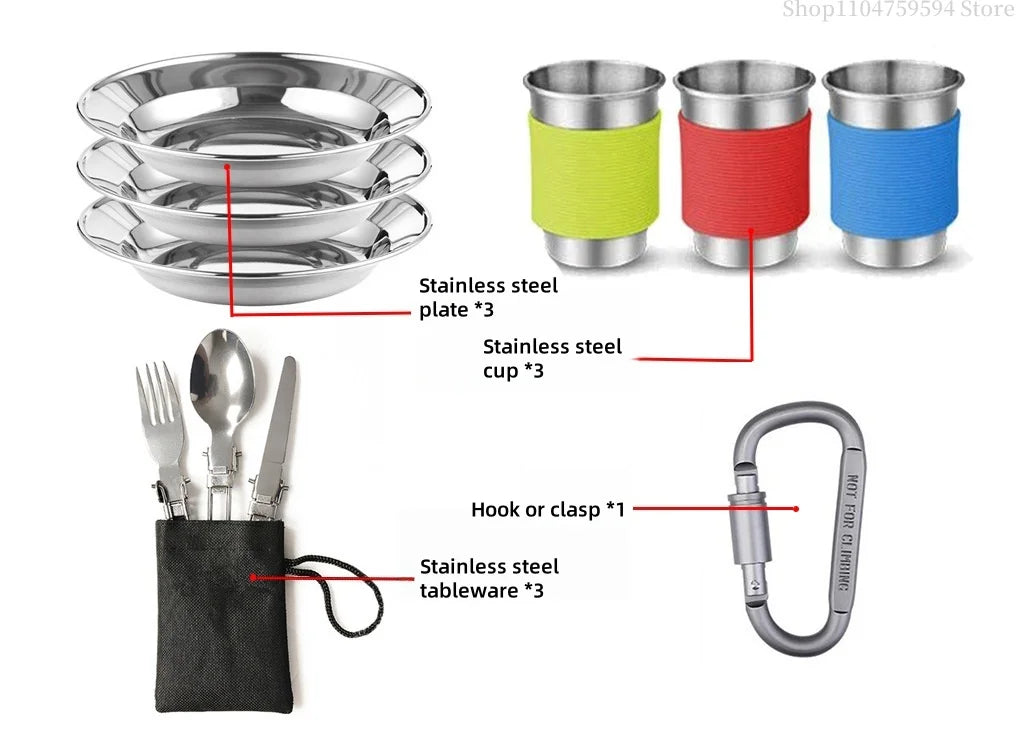 Outdoor cooking equipment - 2-3 person camping pot set with folding pot and kettle combination kit panelas camping Tableware